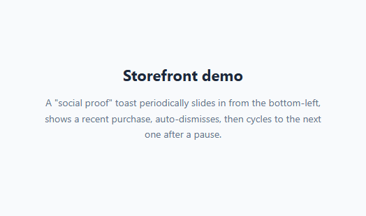 Screenshot of the Recent Purchase Notification Popup snippet rendered live