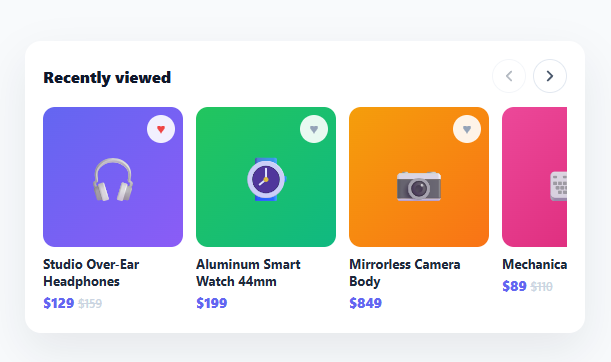Screenshot of the Recently Viewed Carousel snippet rendered live