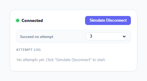 Screenshot of the Reconnect Backoff Visualizer snippet rendered live