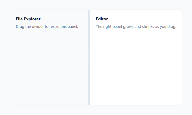 Screenshot of the Resizable Split Pane snippet rendered live