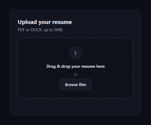 Screenshot of the Resume Upload Dropzone snippet rendered live