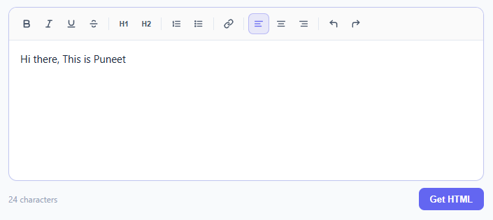 Screenshot of the Rich Text Editor snippet rendered live