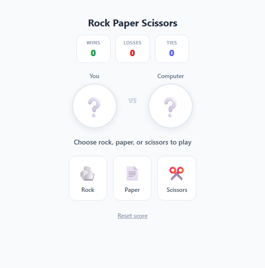 Screenshot of the Rock Paper Scissors vs Computer snippet rendered live