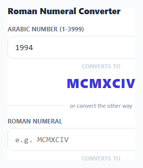 Screenshot of the Roman Numeral Converter snippet rendered live