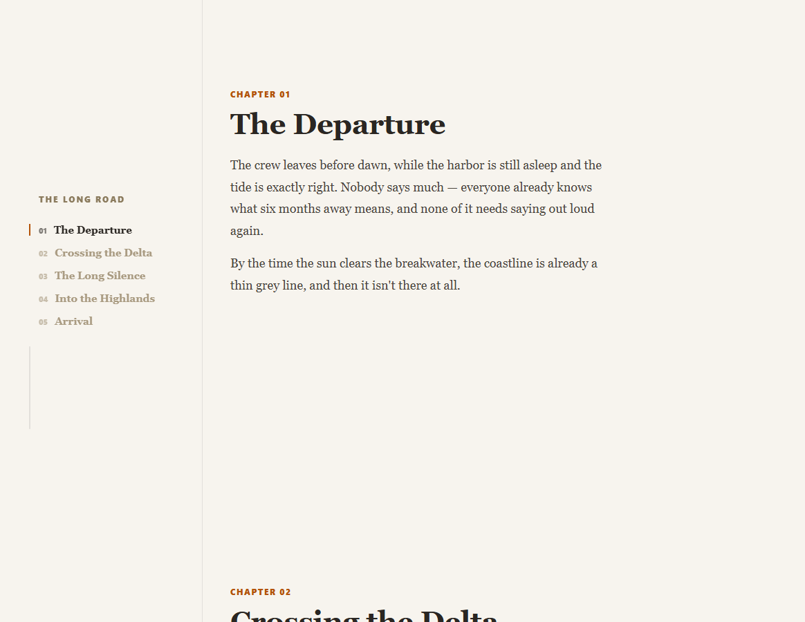 Screenshot of the Scroll Chapter Sidebar Story snippet rendered live