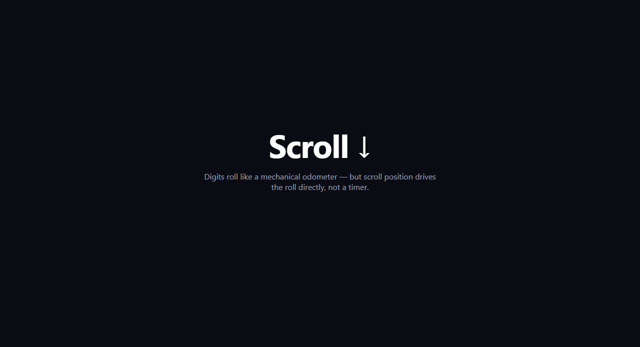 Screenshot of the Scroll-Synced Odometer snippet rendered live