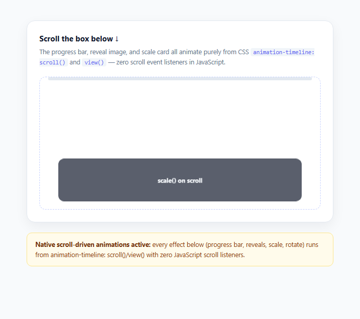 Screenshot of the CSS Scroll-Driven Animations (animation-timeline) Explainer snippet rendered live