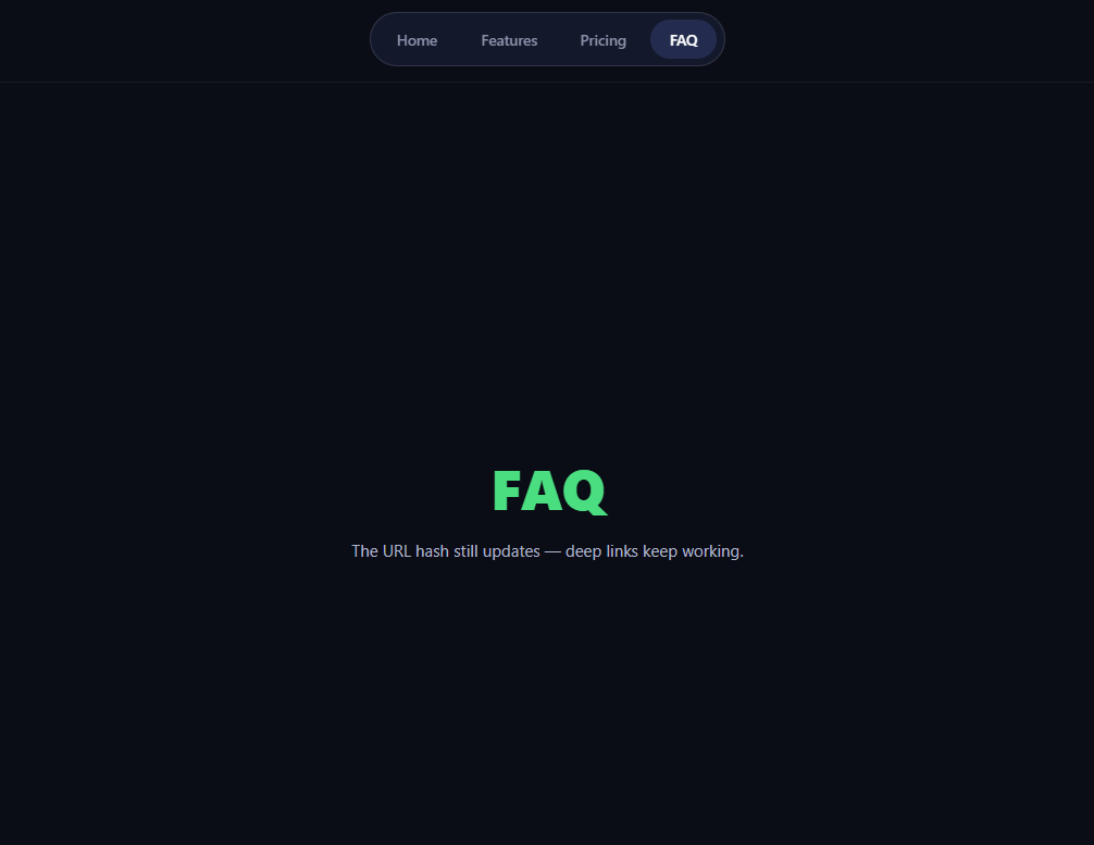 Screenshot of the ScrollTo Anchor Nav snippet rendered live