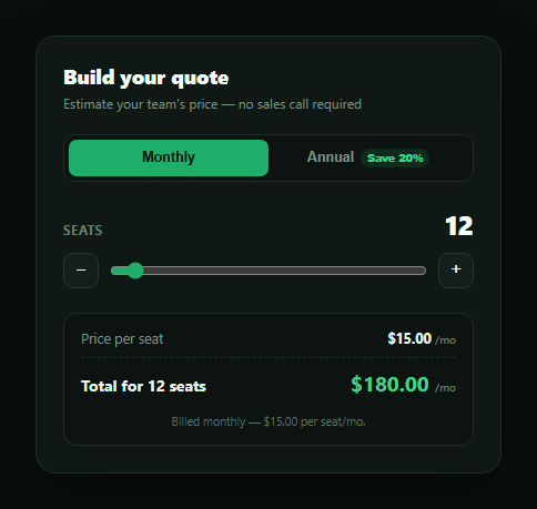Screenshot of the Seat-Based Pricing Calculator snippet rendered live