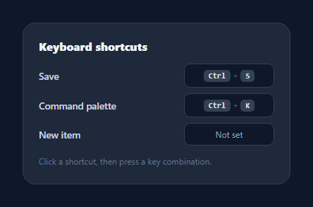 Screenshot of the Shortcut Recorder snippet rendered live