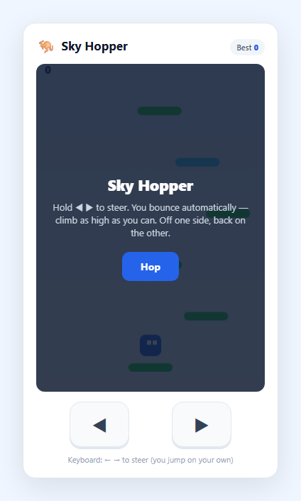 Screenshot of the Sky Hopper Game snippet rendered live