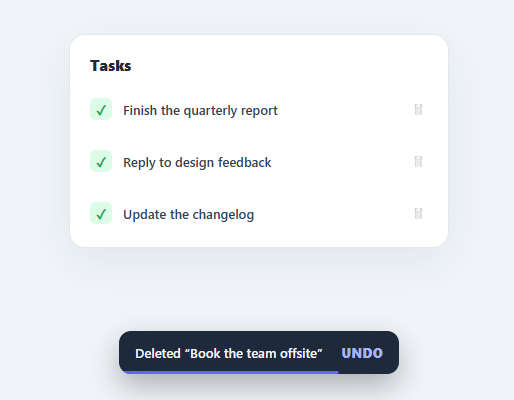 Screenshot of the Snackbar with Undo snippet rendered live