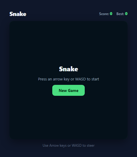 Screenshot of the Classic Snake Game snippet rendered live