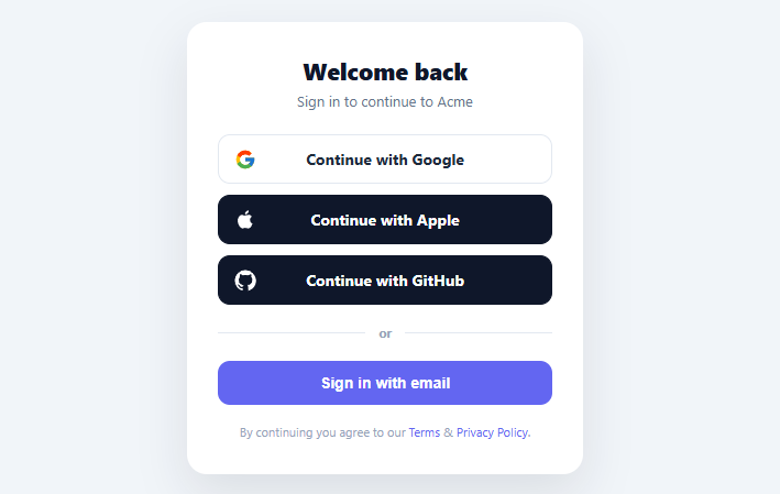 Screenshot of the Social Login Buttons snippet rendered live