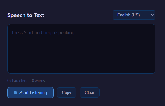 Screenshot of the Speech to Text snippet rendered live