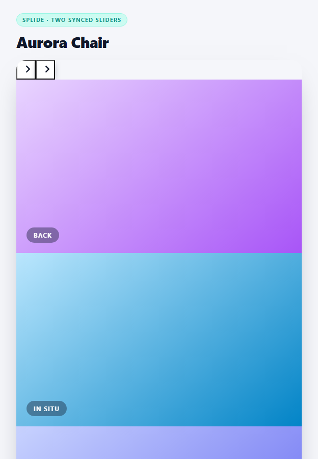 Screenshot of the Splide Thumbnail Gallery snippet rendered live