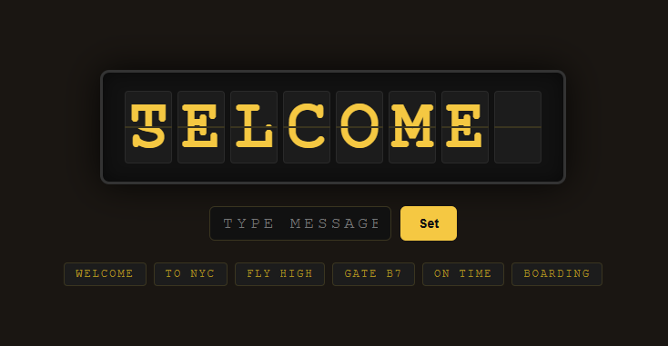 Screenshot of the Split Flap Display snippet rendered live