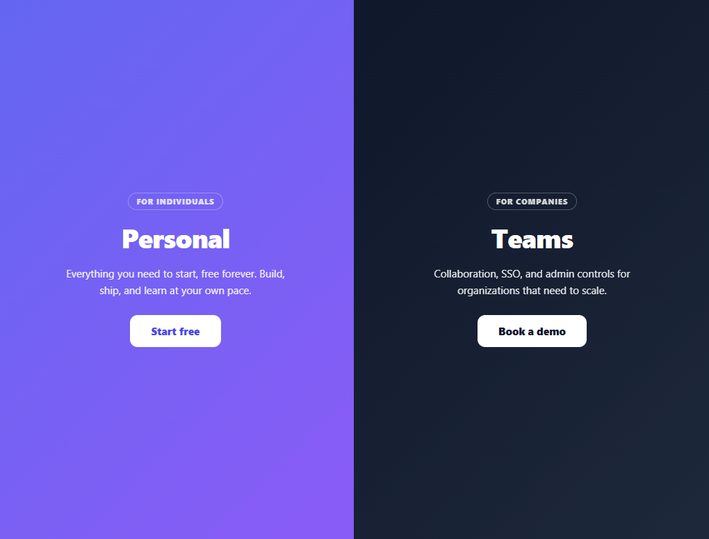 Screenshot of the Split Screen Layout snippet rendered live