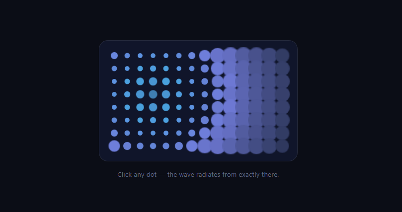 Screenshot of the Stagger Grid Ripple snippet rendered live
