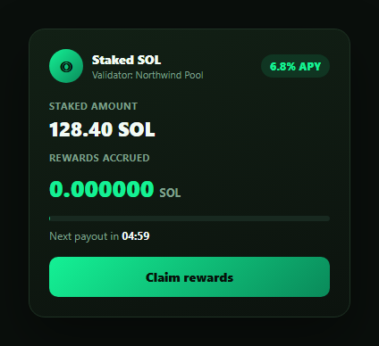 Screenshot of the Staking Rewards Card snippet rendered live