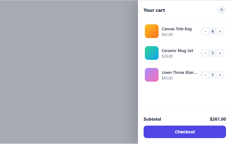 Screenshot of the Sticky Cart Drawer snippet rendered live