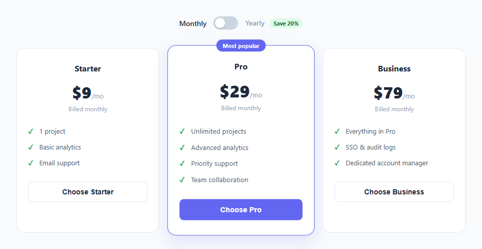 Screenshot of the Subscription Billing Toggle snippet rendered live