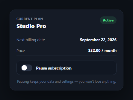 Screenshot of the Subscription Pause/Resume Flow snippet rendered live