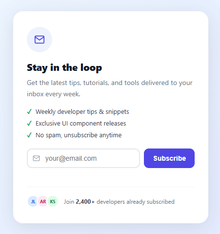 Screenshot of the Email Subscription Widget snippet rendered live