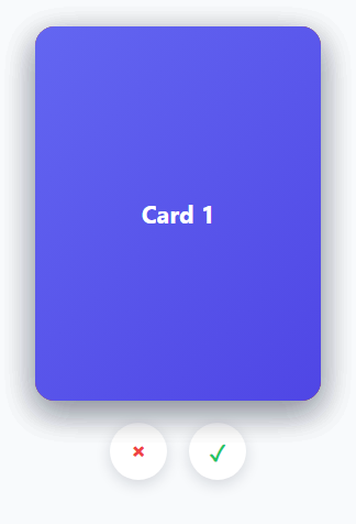 Screenshot of the Swipeable Cards Stack snippet rendered live
