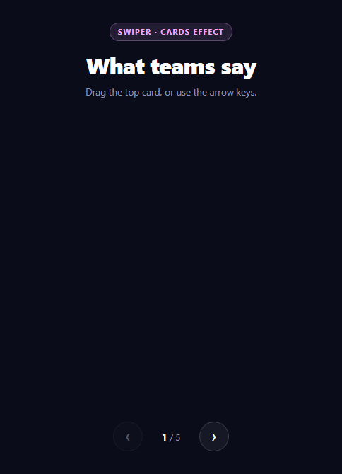 Screenshot of the Swiper Cards Deck snippet rendered live