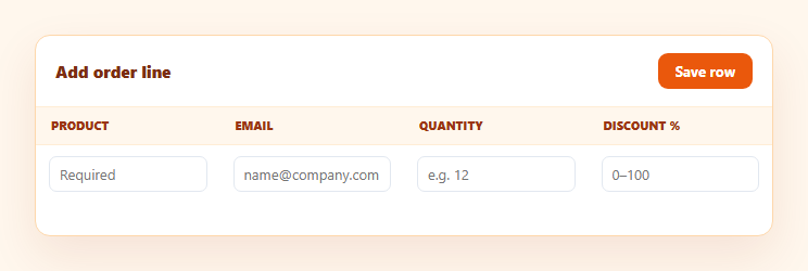 Screenshot of the Table Inline Cell Validation snippet rendered live