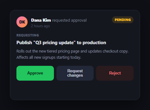 Screenshot of the Task Approval Flow Card snippet rendered live
