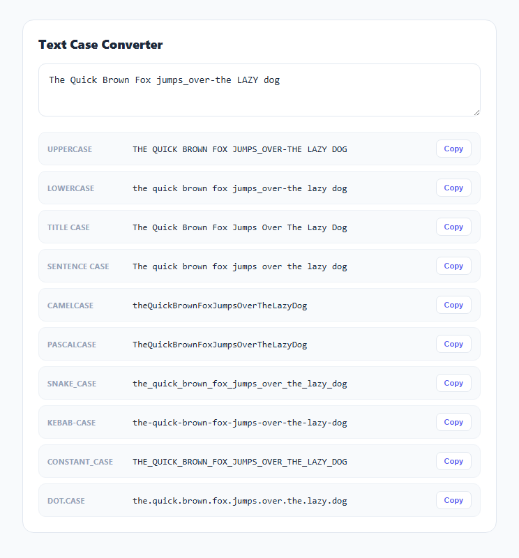 Screenshot of the Text Case Converter snippet rendered live
