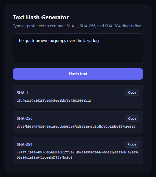 Text Hash Generator