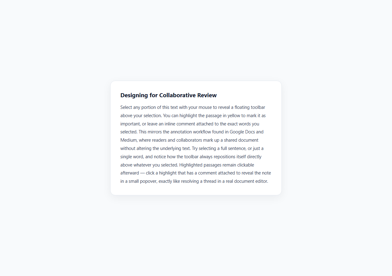 Screenshot of the Text Selection Highlight & Comment snippet rendered live