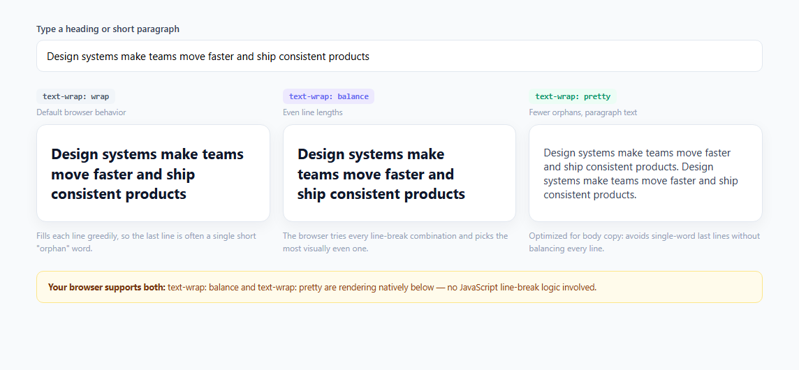 Screenshot of the CSS text-wrap: balance Demo snippet rendered live