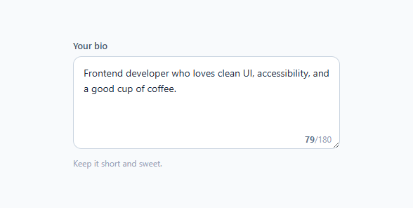 Screenshot of the Textarea Character Counter snippet rendered live
