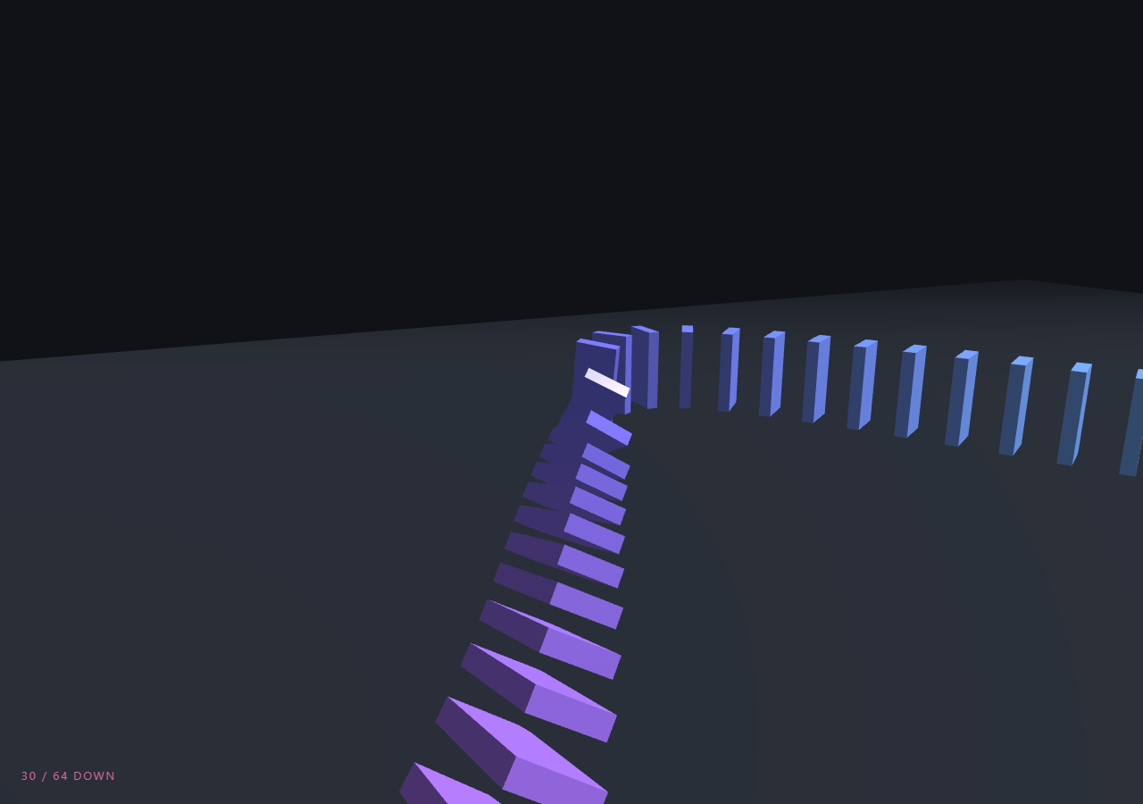 Screenshot of the Three.js Scroll Domino Run snippet rendered live