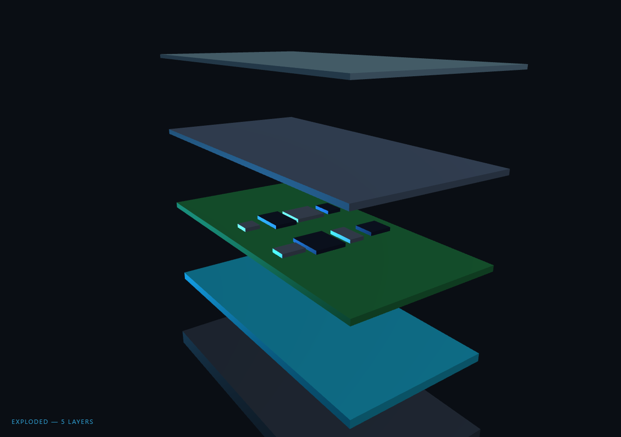 Screenshot of the Three.js Scroll Exploded Product View snippet rendered live