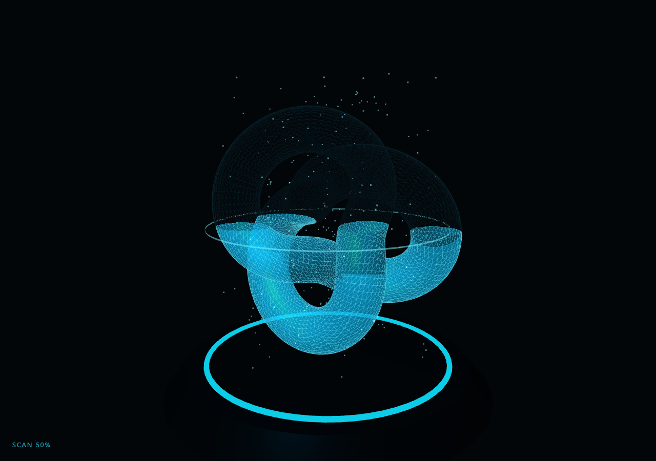 Screenshot of the Three.js Scroll Hologram Scan Reveal snippet rendered live