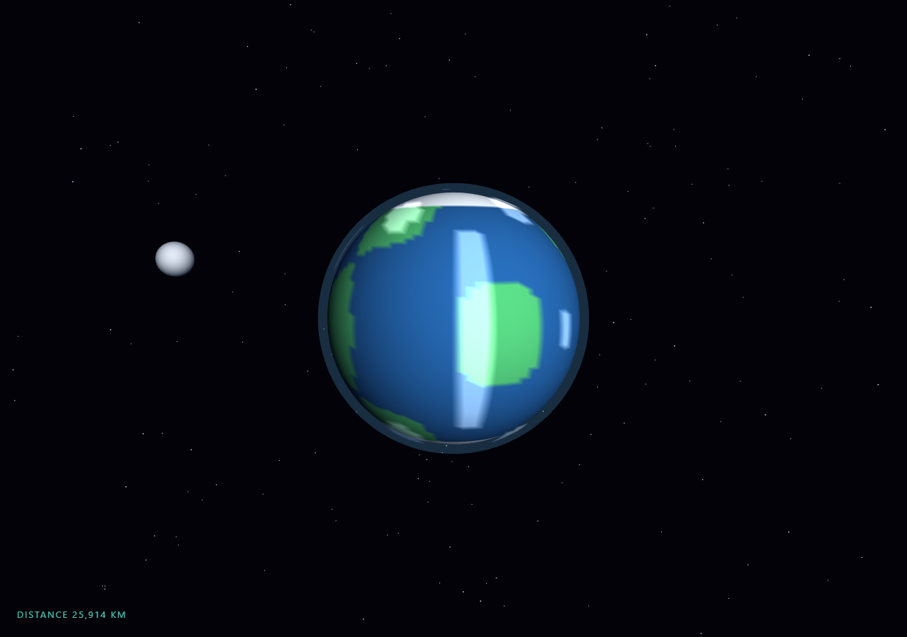 Screenshot of the Three.js Scroll Planet Approach snippet rendered live