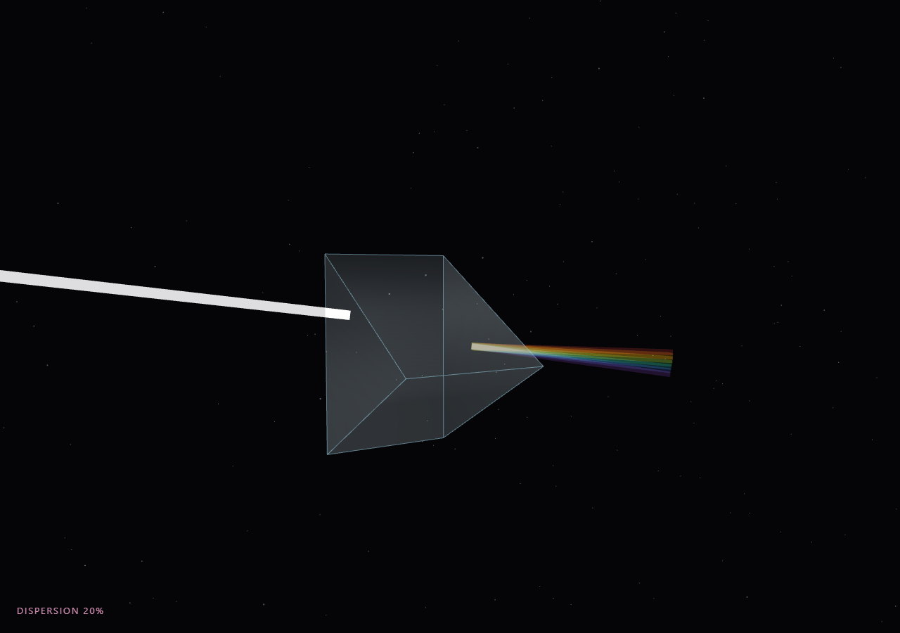 Screenshot of the Three.js Scroll Prism Light Split snippet rendered live