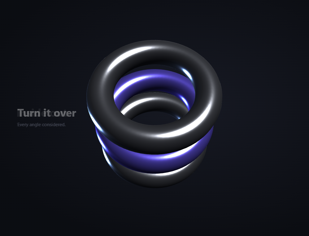 Screenshot of the Three.js Scroll Product Stages snippet rendered live
