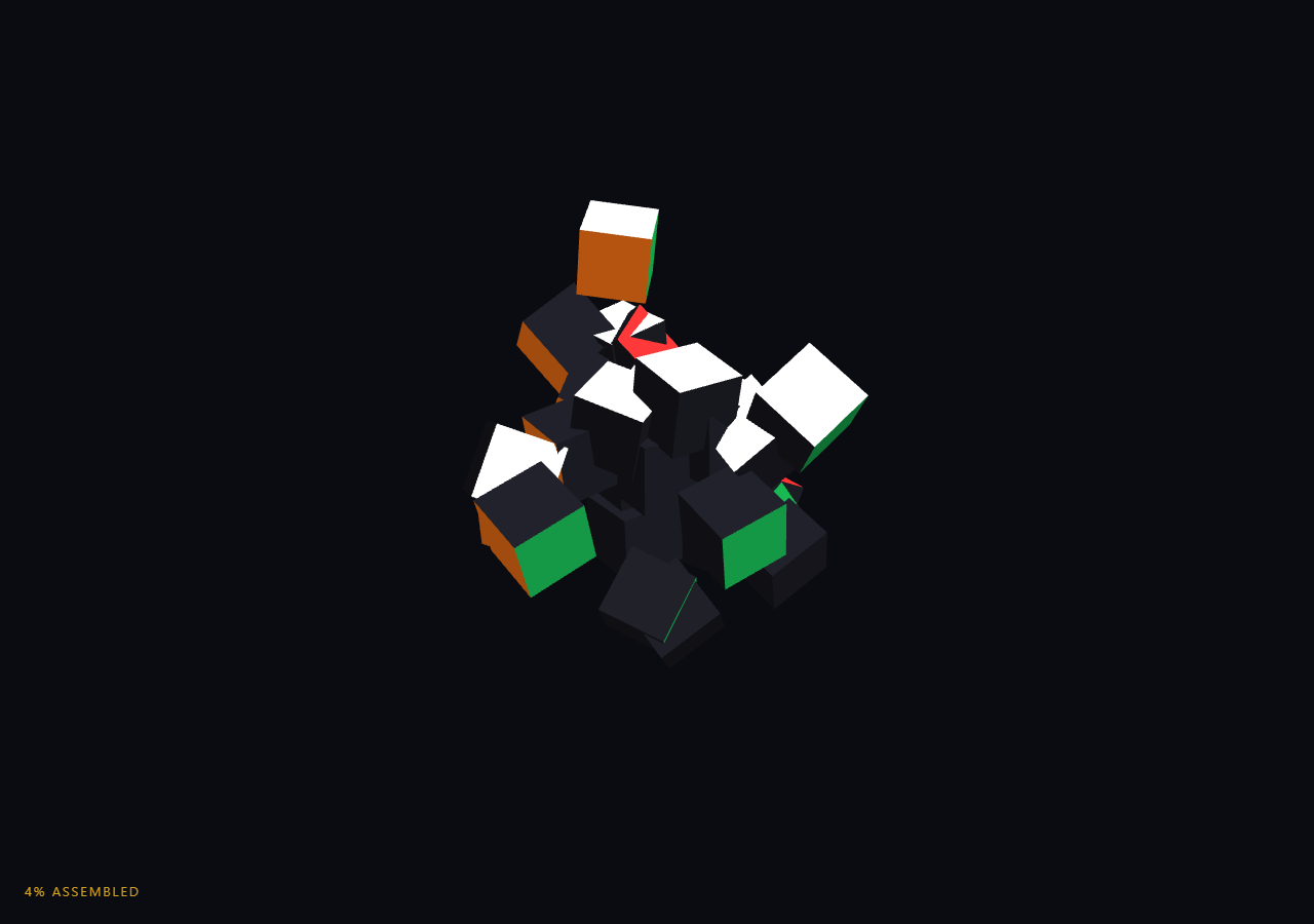 Screenshot of the Three.js Scroll Rubik’s Cube Assembly snippet rendered live
