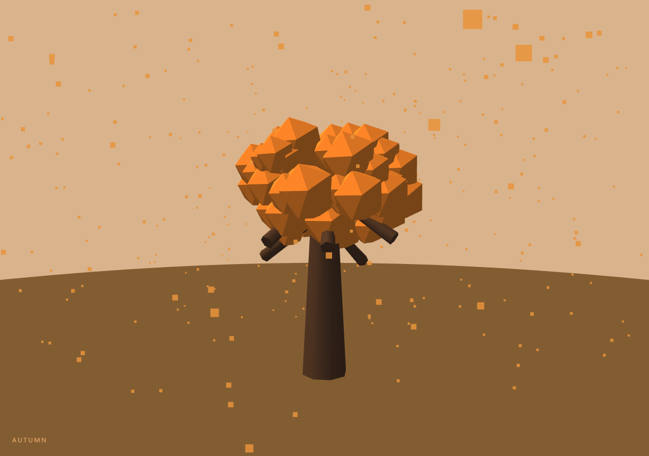 Screenshot of the Three.js Scroll Four Seasons Tree snippet rendered live