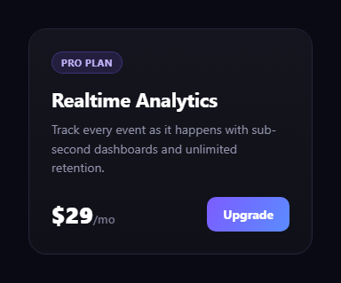 Screenshot of the Tilt Glow Card snippet rendered live