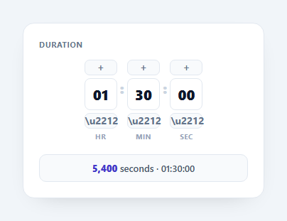 Screenshot of the Time Duration Input snippet rendered live