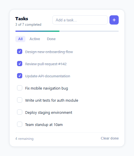 Screenshot of the Todo Widget snippet rendered live