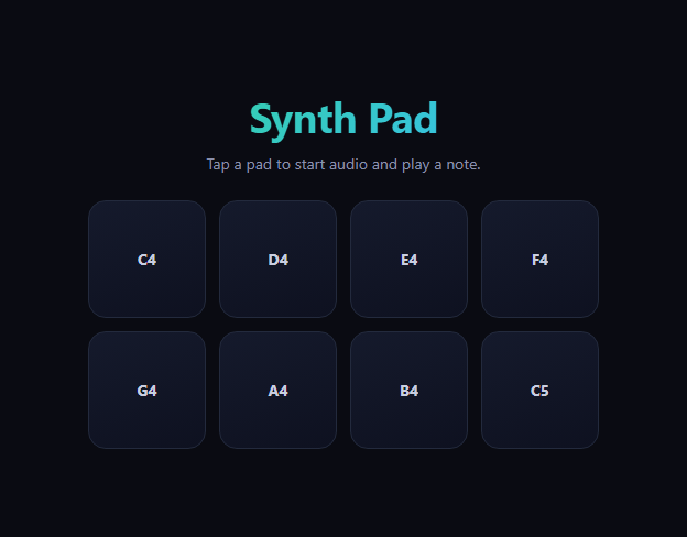 Screenshot of the Tone.js Synth Pad snippet rendered live