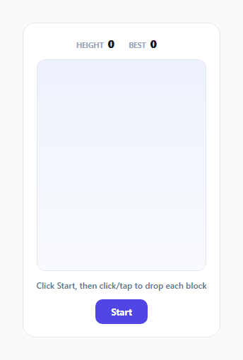Screenshot of the Tower Stack Timing Game snippet rendered live